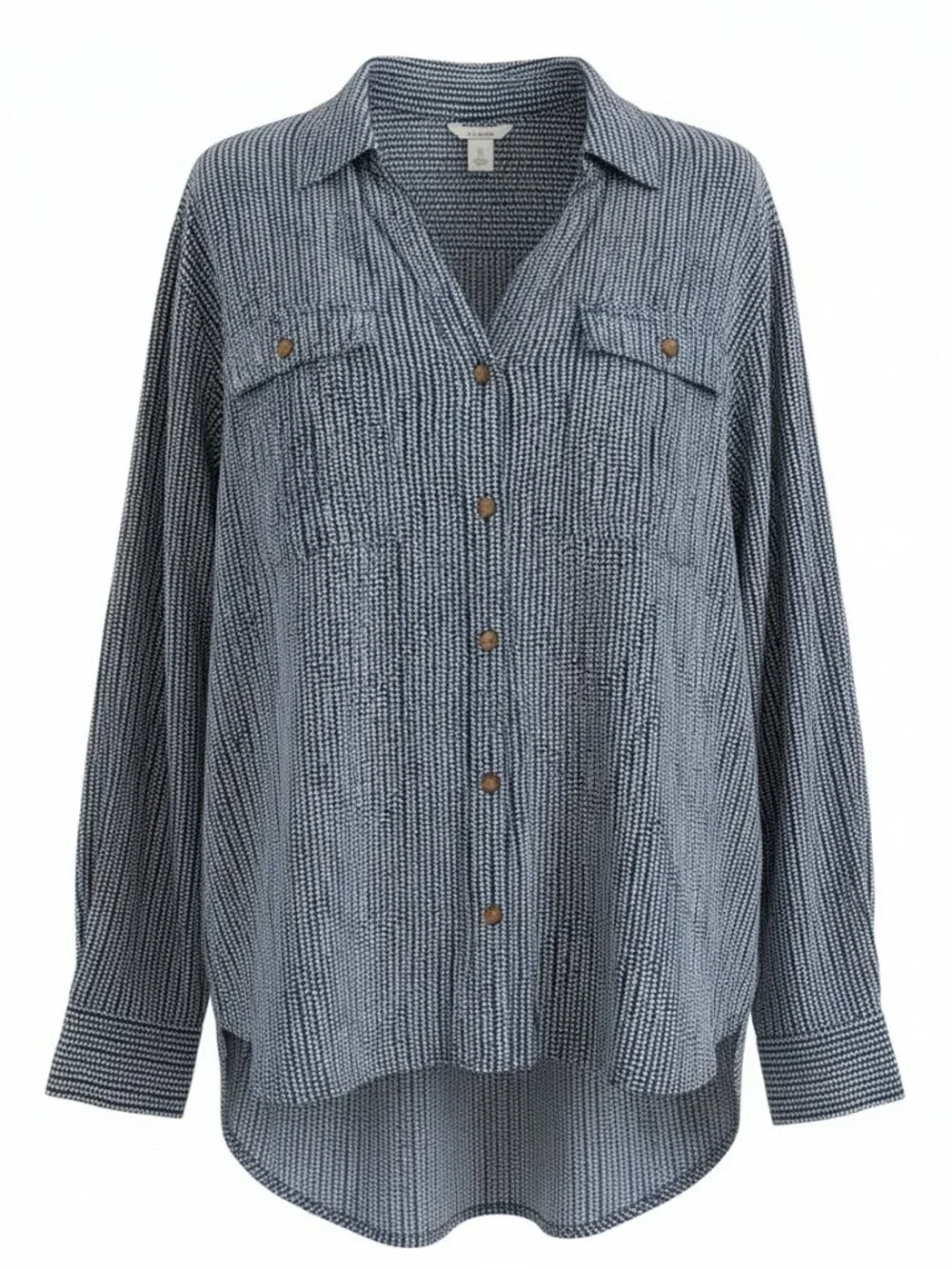 L.L. Bean Organic Cotton Button Front Shirt Navy Print XL Coastal Grandma Beachy - Picture 2 of 10